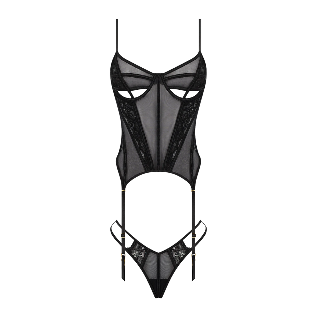 Vivienne Lace Mesh Bustier & G-String